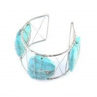 Organic Turquoise Stone Silver Wire Wrapped Cuff